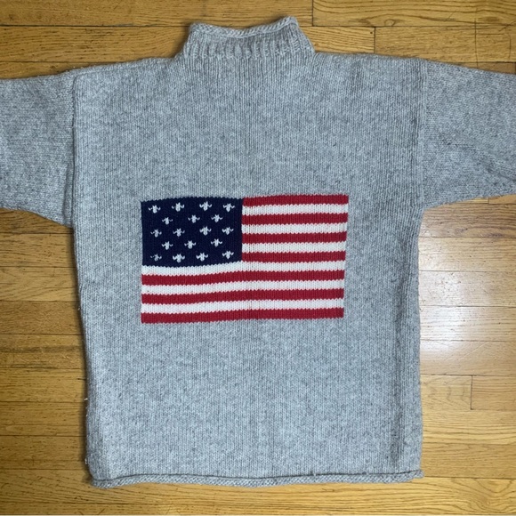 Vintage Artesanias Ishka Wool Sweater Double Sided American Flag - Picture 5 of 7